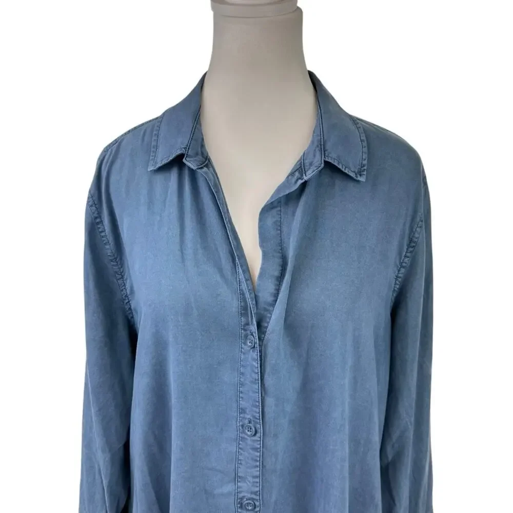 Cloth & Stone Farryn Laced Back Chambray Denim Tencel Shirt Dress Size Medium